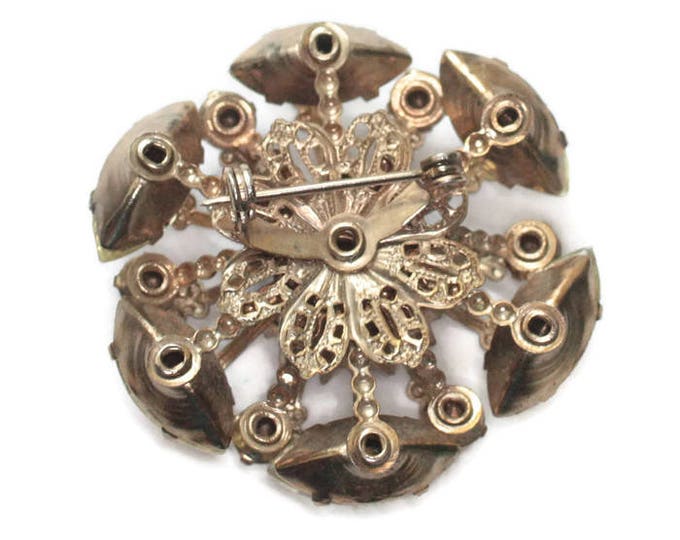 Rhinestone Brooch Golden Brown and Yellow Stones Atomic Style 1950s Vintage