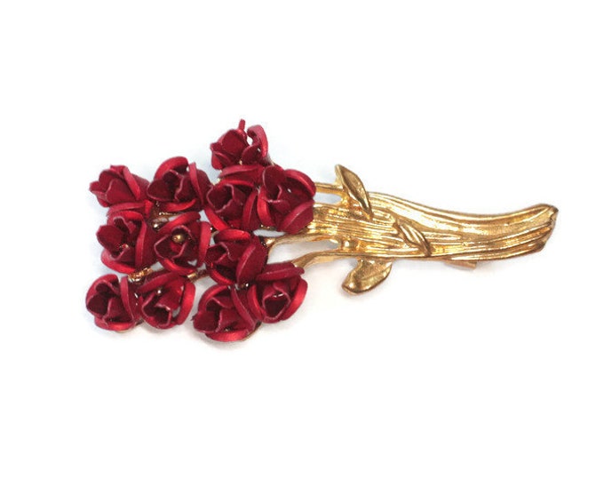 Red Roses Bouquet Pin Bunch of Roses Lapel Pin Smaller Size Vintage Flower Pin