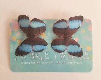 1 Pair Blue Morpho Blue Black Silk Butterfly Hairclips