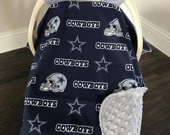 Baby Car Seat Covers - Navy and Gray Dallas Cowboys Football Team Baby Carseat Cover with Gray Minky - Baby Boy - Shower Gift