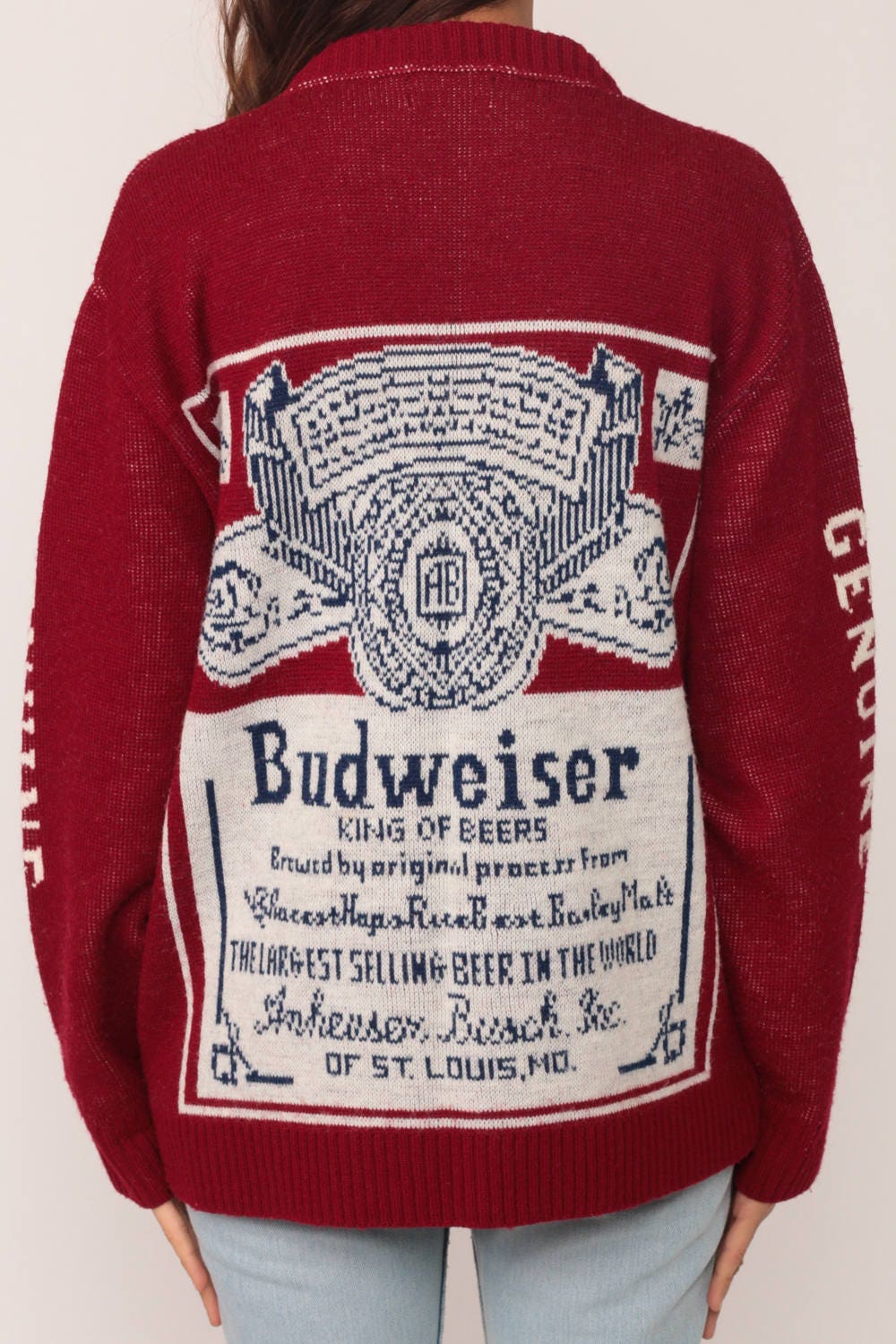 Budweiser Sweater Beer Sweater Drinking Shirt 80s Vintage
