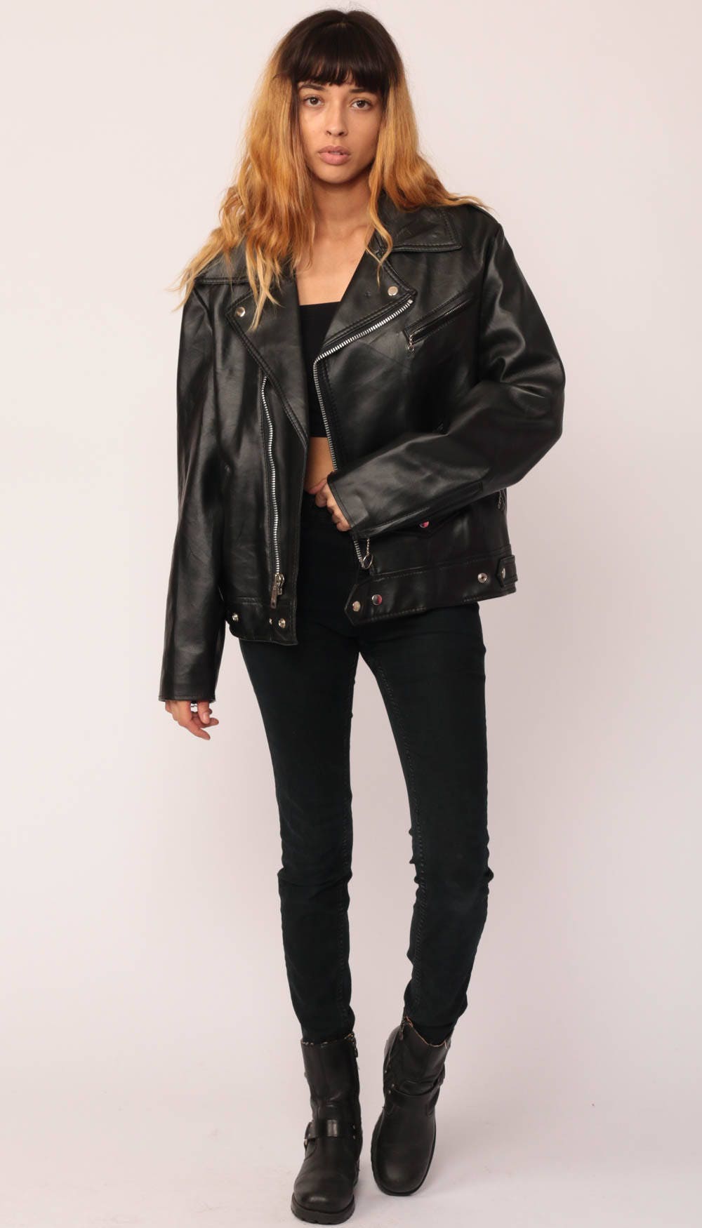 Vegan Leather Jacket 80s Black Motorcycle Crop Biker Faux For S And Promotions Follow Us Here Instagram Exile Facebook Com Vegan Leather Jacket