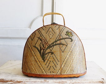 vintage woven rattan basket bag top handle