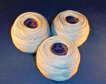3 Skeins Blue DMC Cotton Crochet Thread, Size 10