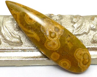 Kabamby Ocean Jasper Cabochon Poppy Tear drop Handmade Green Yellow One of a Kind Coloring Dots Madagascar