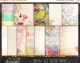 80% Off SALE Digital paper, Digital Scrapbook paper pack - Instant download - 12 Digital Papers - Retro vintage