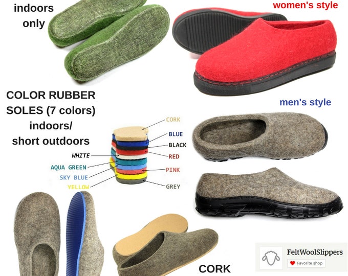 Mens House Felted Slippers Gold Yellow Felt Shoes, Loafers Rubber Soles 7 Color Variations, Indoors Outdoors Size US 6.5-15, New Daddy Gifts