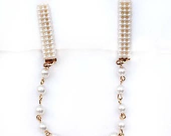 20% OFF SALE - Vintage Faux Pearl and Pearl Chain Sweater Guard / Clip