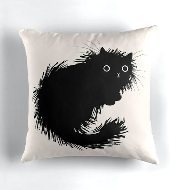 Moggy - Black and White - Throw Pillow / Cushion Cover (16" x 16") by Oliver Lake / iOTA iLLUSTRATION