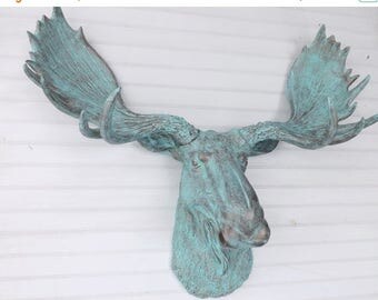 ON SALE Moose Decor /Faux Taxidermy Moose / Patina Wall Hanging / Moose Head