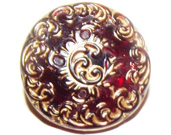 Antique Button ~ Ruby Red Glass Button ~ Victorian Button Ruby Red Lacy Glass Button