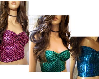 Mermaid Top, Halloween Mermaid Top, Mermaid Costume, Fishscale Blouse, Designs By Loure, Sexy Costume Top, Mermaid Costume Top Crop Top