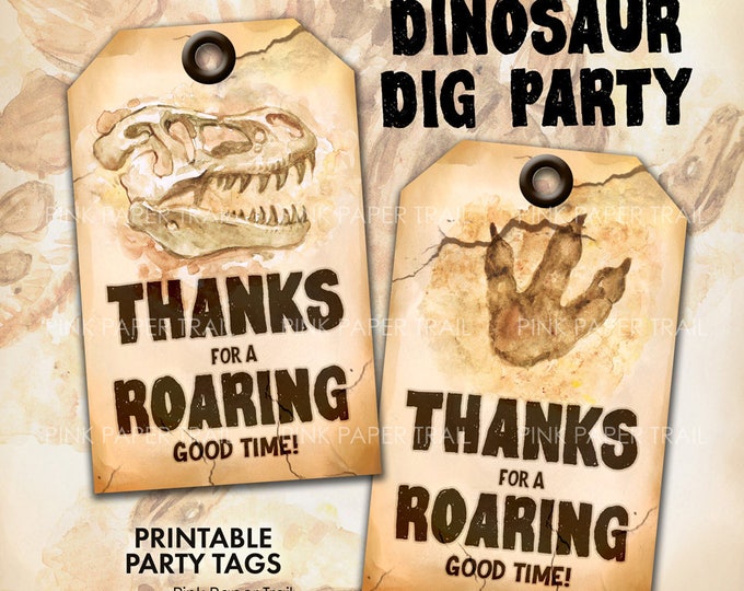Dinosaur Dig Excavation Party Favor Printable Tag, Dinosaur Excavation Party Tags, Instant Download Print Your Own