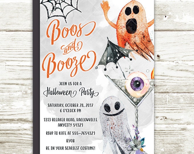 Halloween Party Invitation Boos and Booze and Cocktails, Boos and Brews Adult Halloween Costume Party Printable Invitation