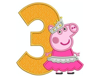 PEPPA Pig Ballerina Number 3 - Machine Applique Embroidery - Instant Digital Download