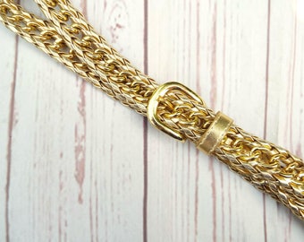 Gold Vintage Belt - Gold Chain Belt - Faux Leather Chain Belt - 80s Vintage Belt - Gold Metal Belt - Boho Belt