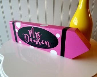 Teacher Gift, Back to School Gift, Classroom Decor, Personalized Teacher Crayon, Teacher Appreciation, Teacher Name Plate, Teacher Block