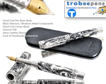 Handmade fountain pen black and white hand cast pen resin - Emperor ( junior ) highly polished finish with perfect balance top of the line