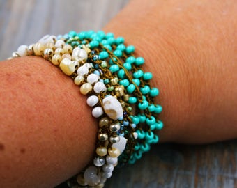 Boho Wrap Bracelet Set - Boho Bracelets - Stackable Bracelets - Boho Jewelry - Boho Necklaces - Turquoise Bracelet - Bohemian Jewelry Beaded