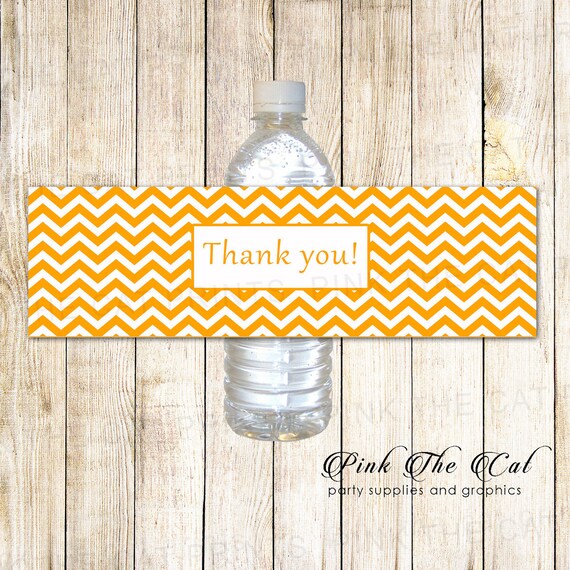 Orange chevron water bottle labels thank you water bottle