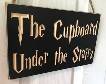 Engraved Door Hanger Sign CNC Carved - Harry Potter Inspired -The Cupboard Under the Stairs - Patronus Muggle Privet Drive Entryway Entrance