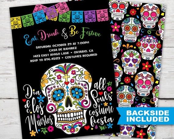 Sugar Skull Party Invitation Dia De Los Muertos Invitations