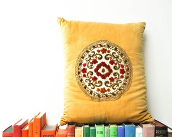 Vintage Velvet Accent Pillow - Floral Pillow