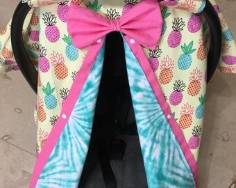 Pineapple baby car seat canopy- carseat canopy cover- baby shower- tie dye- turquoise- baby boy- baby girl- tropical