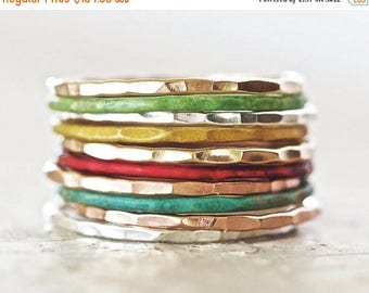 MOON DAY SALE Stacking Rings / Thin Stacking Rings / Patina Stackable Rings / Stack / Silver Stack Ring / Stacking Ring Set / Stack Rings