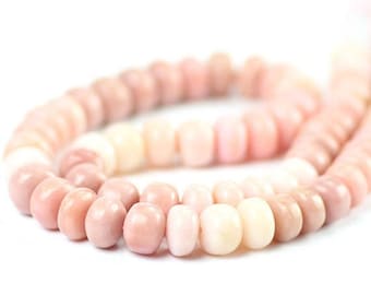 Peruvian Pink Opal Smooth Rondelles 4 Large Graduated Shaded Pink Semi Precious Gemstone