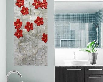 SALE Original Large 40" oil impasto Red floral painting Signature style,thick texture by Nicolette Vaughan Horner
