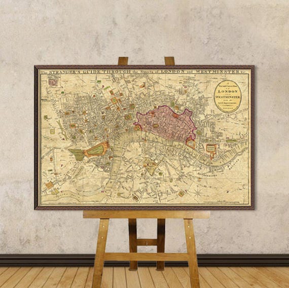 Old map of London Historic map of London London map wall