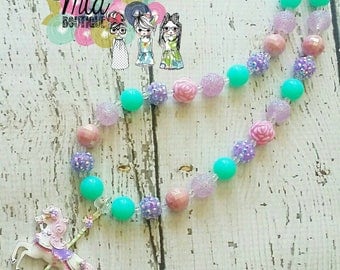 Carousel Horse Necklace, Boho Horse Necklace, Horse Necklace, Boho Necklace, Carousel Horse Pendant, 20mm Acrylic Beads, Boho Flowers
