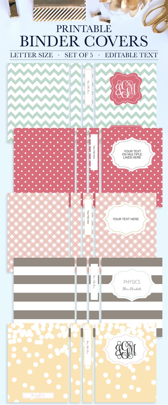 Preppy Binder Covers and Spines Monogram Binder Covers