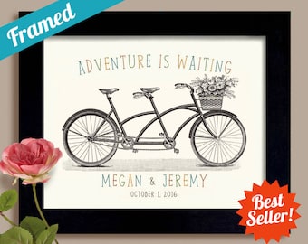 Unique Wedding Gift Adventure Awaits Engagement Gift Personalized Wedding Gift Newlywed Couples Name Sign First Anniversary Gift Tandem Bike