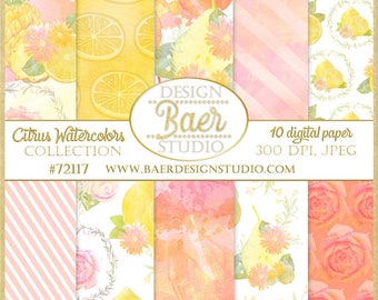 DIGITAL PAPER WATERCOLOR:Digital Paper Floral, Pineapple Digital Paper, Shabby Chic Digital Paper, Lemon Digital Paper, Bohemian Paper