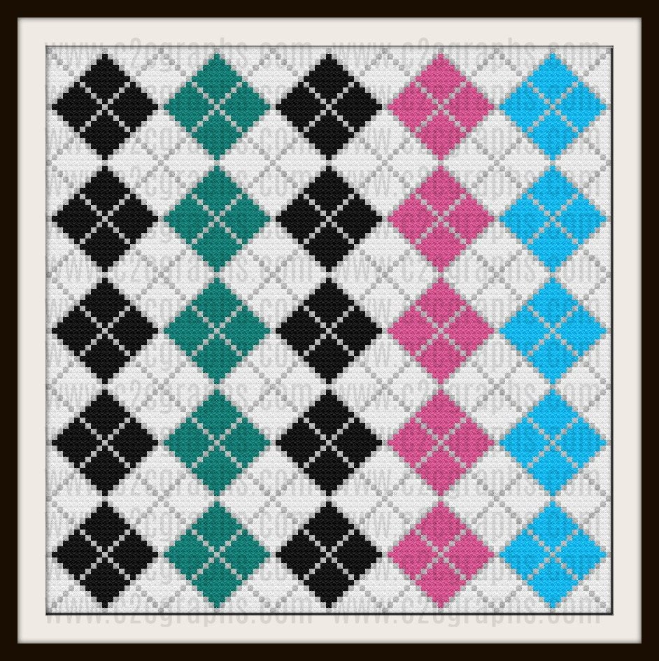 Argyle C2C Graph, Argyle 6 color, Argyle Crochet Pattern, Argyle Corner