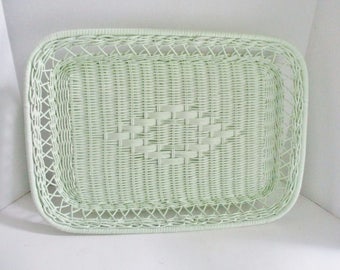 Vintage Tray Basket Wicker Rectangular Upcycled Seaside Green