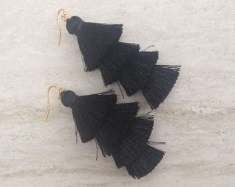Cha Cha Tiered Silk Tassel Earrings, Stacked Tassle Earrings, Fringe Tassel Earrings, Summer Earrings, Colorful, Trendy,Lightweight 3" Drop