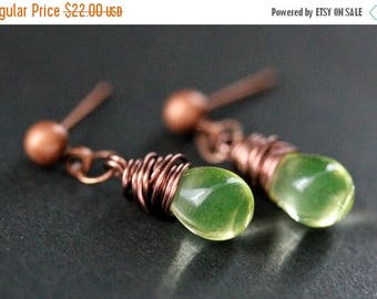 BACK to SCHOOL SALE Copper Earrings - Lemon Lime Earrings. Stud Earrings. Teardrop Dangle Earrings. Handmade Jewelry.