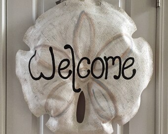 Sand Dollar burlap door hanger