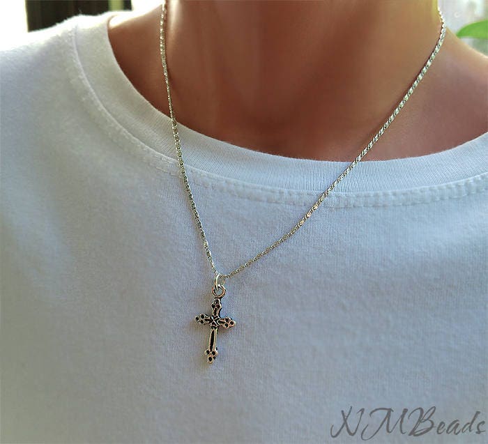 Boys Cross Necklace Sterling Silver Chain Teen Boy Children