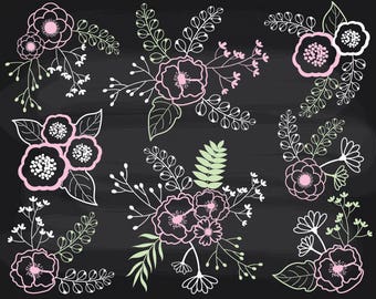 50% OFF SALE Chalkboard Floral Clipart - Vector Flowers Clipart, Chalkboard Clipart, Floral Bouquet Clipart, Chalkboard Flowers Clip Art