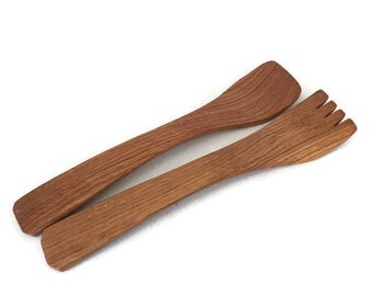 Salad Set Fork and Spoon Wooden MCM Salad Serving Set Modern Design Wood Teak Salad Tossers