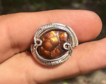 Fire Agate Ring Size 10, Sterling Silver Fire Agate Ring Size 10, Sterling Silver Wire Wrapped Ring