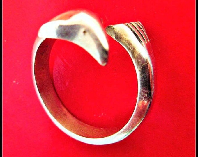 Sterling Cuff Ring - Silver Dolphin - Mexico Signed -Arrow ring