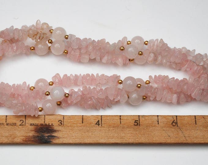 Rose Quartz Bead necklace -triple strand - pink polished gemstone beads