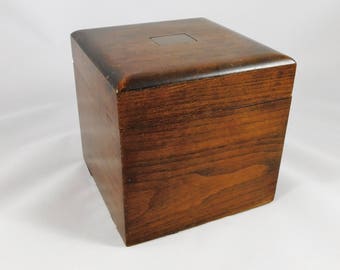 Tobacco Humidor, Wood with Opalescent Glass Panels, Brass Initial or Date Plate, Vintage, Tobacciana Collector, Man Cave