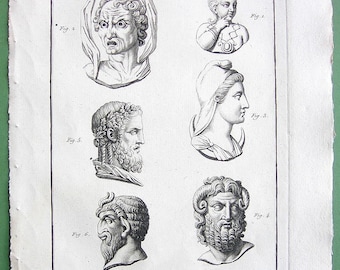 GODS & DEITIES Harpocrates (God of silence) Typhon Luna Jupiter-Ammon Jupiter-Dodonaeus Satyr (Faun). - 1804 Copperplate Engraving