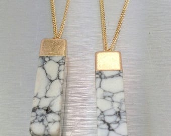 10% off CIJ SALE Howlite Necklace Gemstone Necklace White Marble Necklace White Stone Necklace Howlite Bar Necklace Boho Necklace Layered Ne